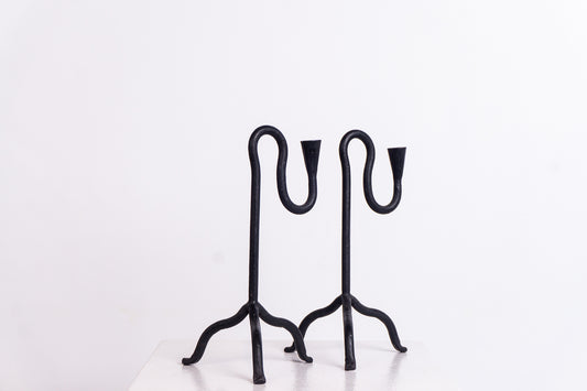 Sculptural Wrought Iron Candle Stick Holders