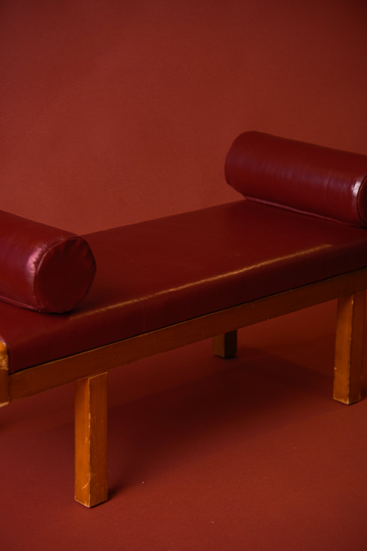Oxblood Leather Church Pew Daybed