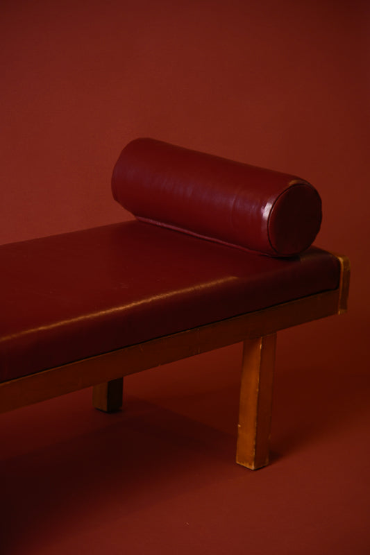 Oxblood Leather Church Pew Daybed